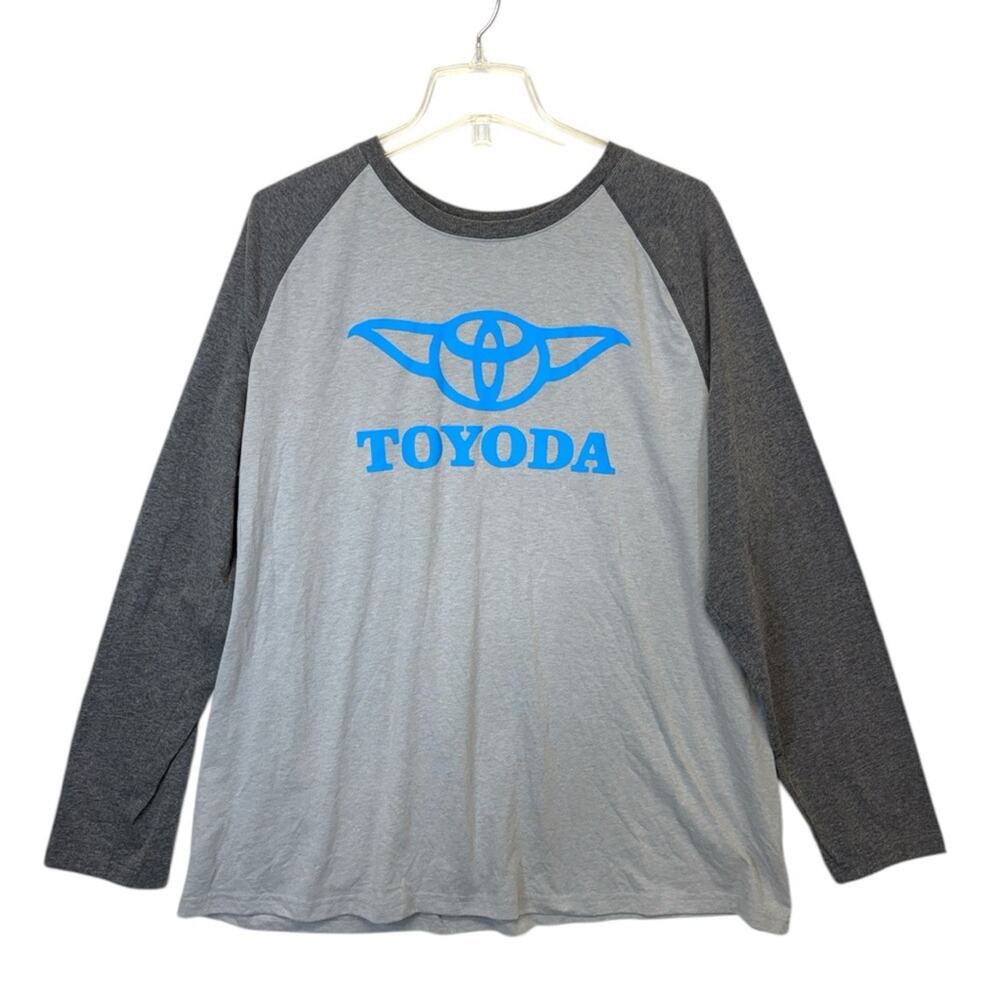 Gray Raglan Tee Blue Toyoda Logo Mens Size 2X long sleeve T-shirt